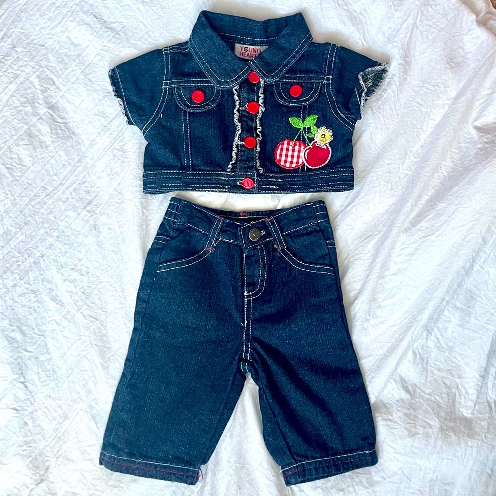 Kids Denim Matching Set with Red Accents